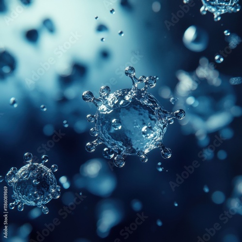 Viruses suspended in water droplets as seen under microscopic observation revealing intricate details. Generative AI photo