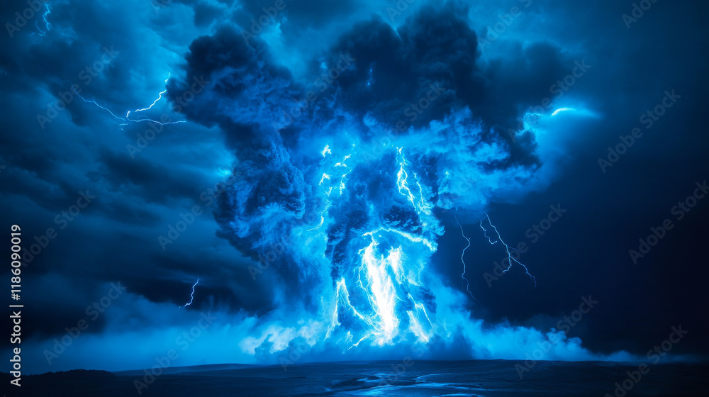 Fototapeta premium Realistic thunder light and green smoke cloud bottom frame. Mysterious lightning glow border wide panoramic element. Fluffy magic spell mist glowing with bolt energy charge overlay turquoise design