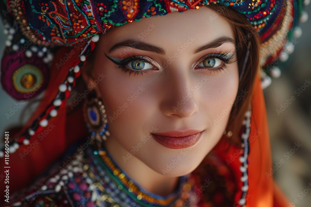 Obraz premium Portrait of a person male female in Traditional Gypsy Attire Celebrating Cultural Heritage, Generative AI