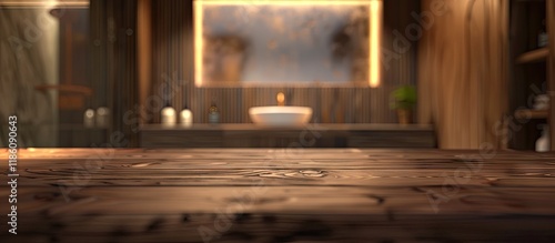 Tabletop and blurred bathro...