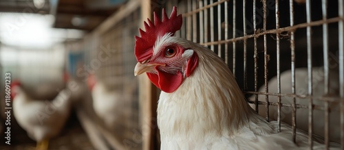 White rooster in a chicken ...