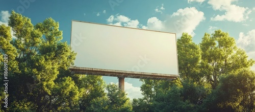 Large empty billboard above a treed landscape place your text here. with copy space image. Place for adding text or design photo