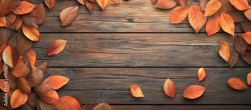 Autumn leaves on wooden pla...