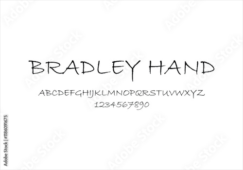 Bradley Hand font for logo and headline. Isolated vector typeset
