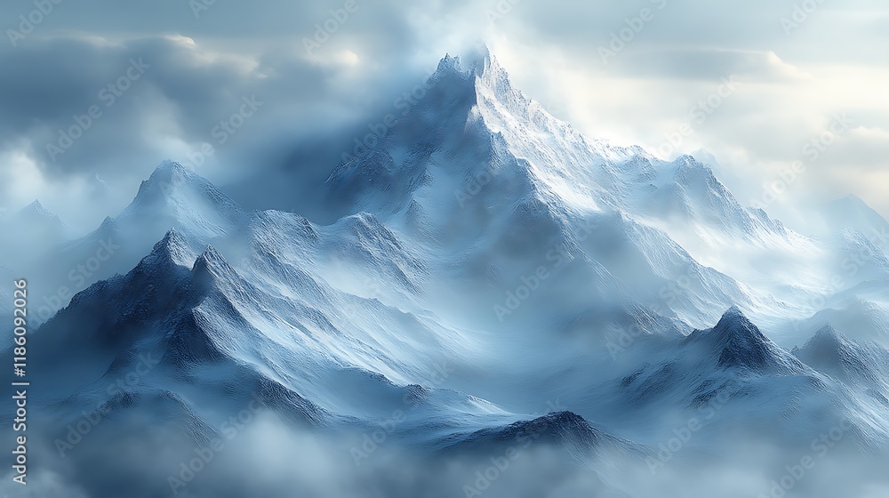 Majestic snow-capped mountain peak shrouded in mist. (1) Majestic snow-capped mountain peak shrouded in mist. (1)