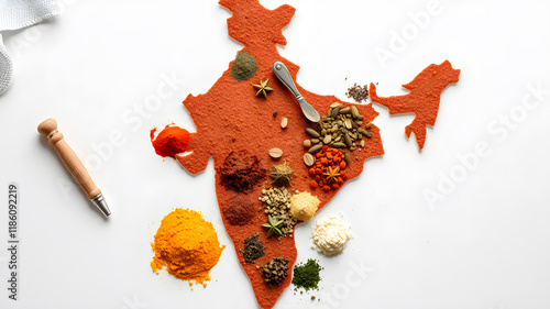 Fototapeta Naklejka Na Ścianę i Meble -  map of India and spices. Generative AI