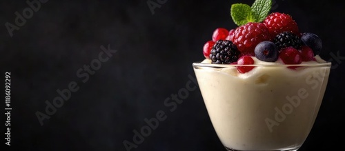 Milk pudding topped with be...