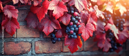 Red leaves of wild grapes w...