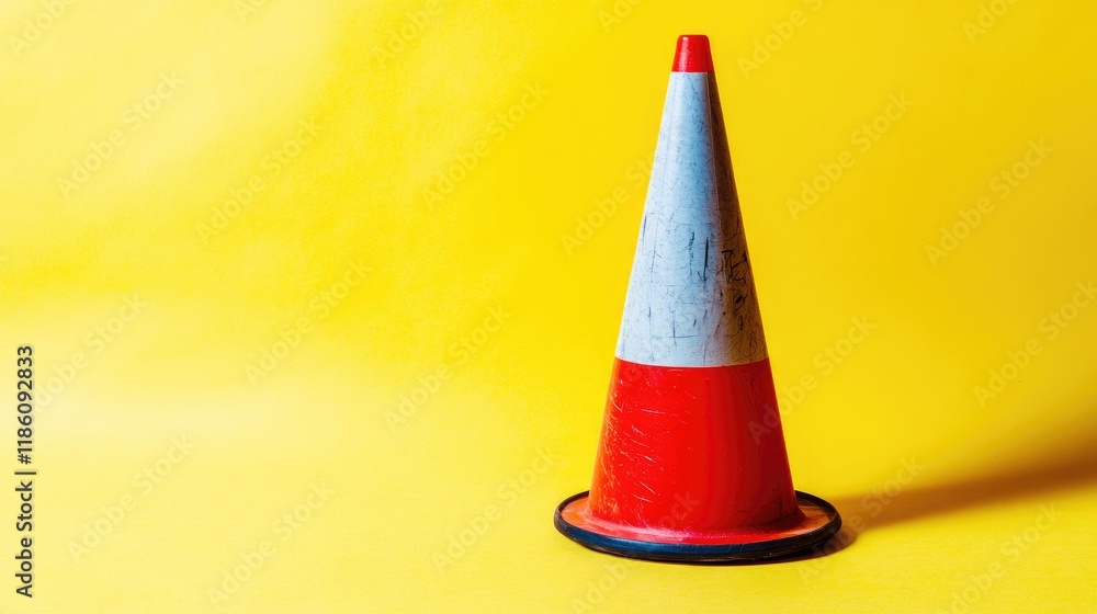 A close-up shot of a safety cone on a gradient yellow background, symbolizing construction zones and warnings. A close-up shot of a safety cone on a gradient yellow background, symbolizing construction zones and warnings.