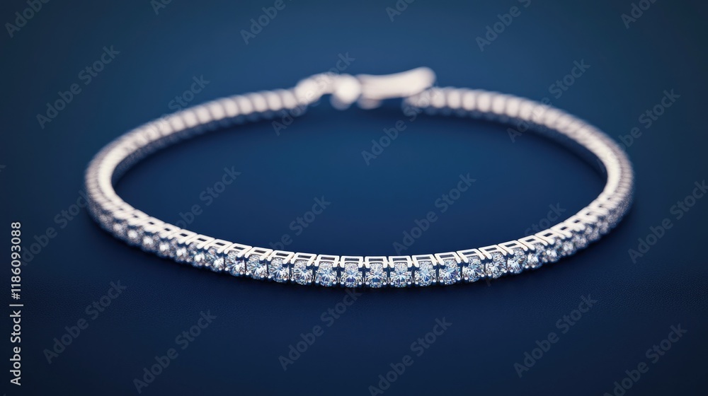 A delicate chain bracelet with diamonds showcased against a deep navy-blue background. A delicate chain bracelet with diamonds showcased against a deep navy-blue background.