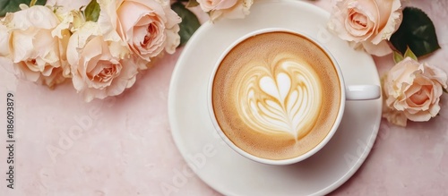 A cup of coffee featuring l...