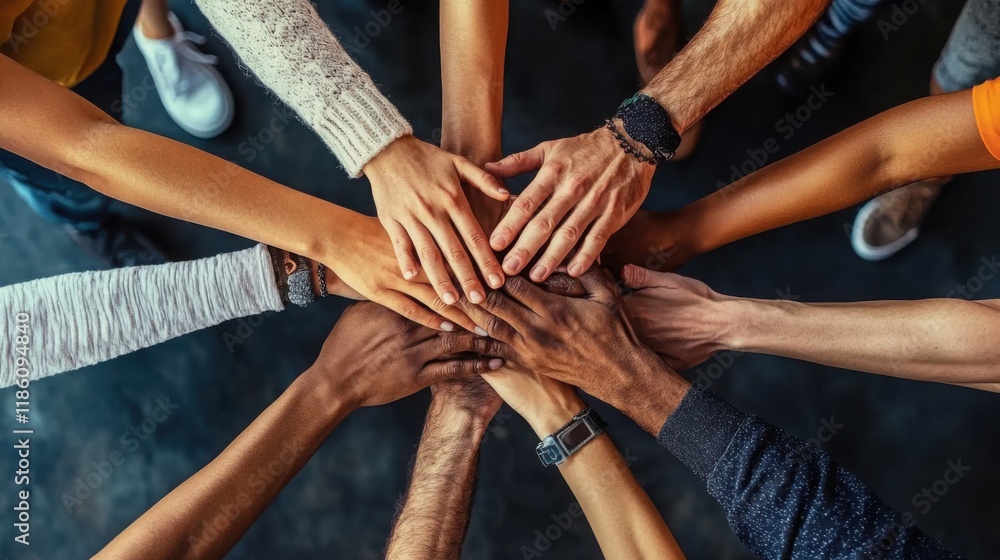 Obraz premium United hands show teamwork and collaboration.