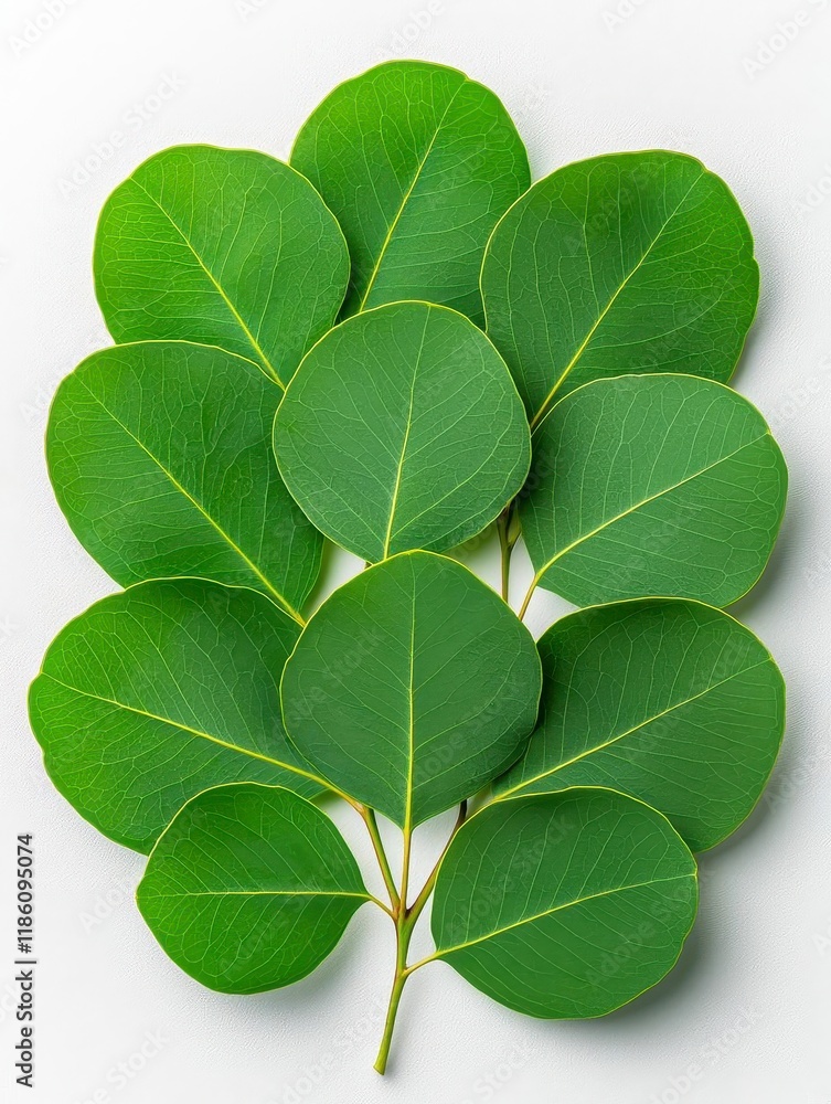 A photostock of fresh eucalyptus leaves scattered with visible veins, isolated on a clean white background, crisp and natural, High Quality A photostock of fresh eucalyptus leaves scattered with visible veins, isolated on a clean white background, crisp and natural, High Quality