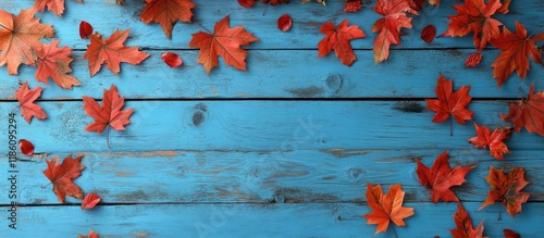 Vibrant autumn leaves on wo...