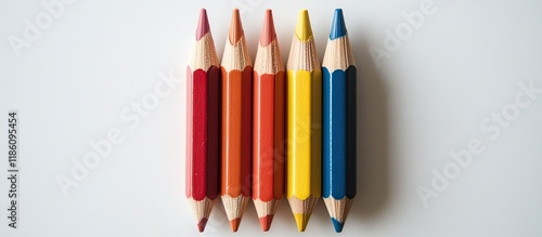 Colored pencils on a white backdrop. with copy space image. Place for adding text or design