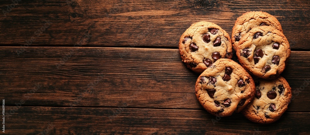 Tasty cookies on a wooden backdrop. with copy space image. Place for adding text or design Tasty cookies on a wooden backdrop. with copy space image. Place for adding text or design