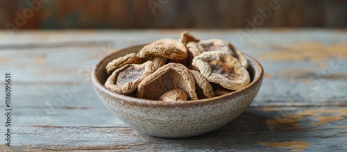 A small bowl of dried shiit...