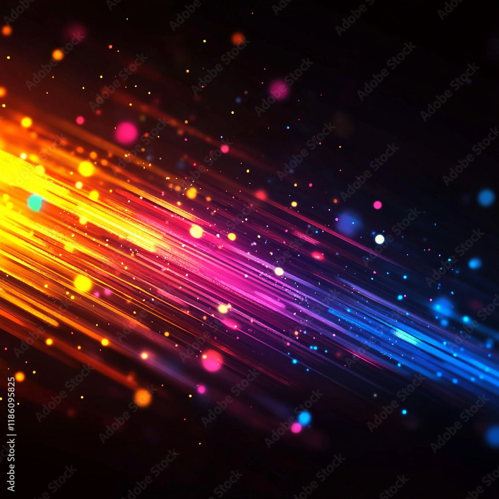 Fototapeta premium Colorful light trails creating a vibrant abstract background in a dark atmosphere