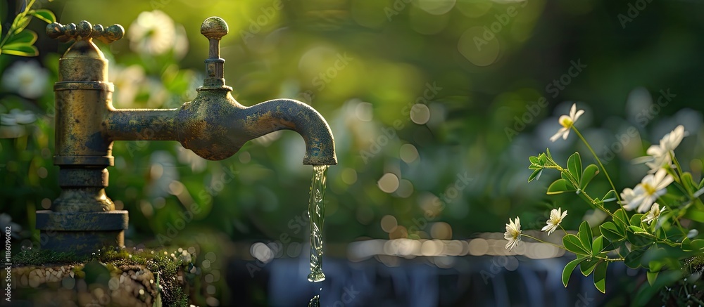 Garden faucet. with copy space image. Place for adding text or design