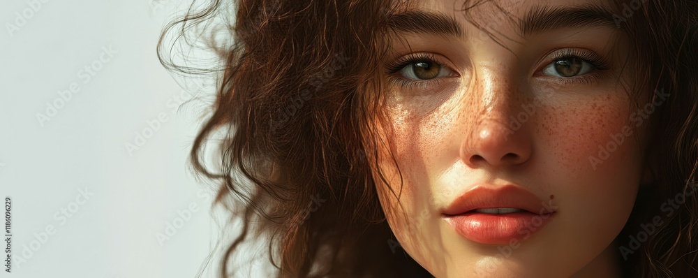 A close-up portrait of a woman with curly hair and a soft, calm expression. The natural beauty and gentle features create a serene and captivating mood. A close-up portrait of a woman with curly hair and a soft, calm expression. The natural beauty and gentle features create a serene and captivating mood.