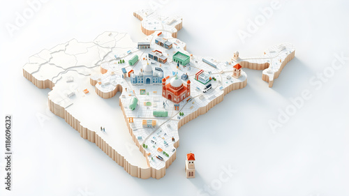 Isometric 3D India map filled with city.. Generative AI photo