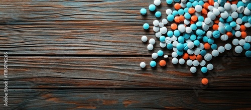 Pills on a wooden surface t...