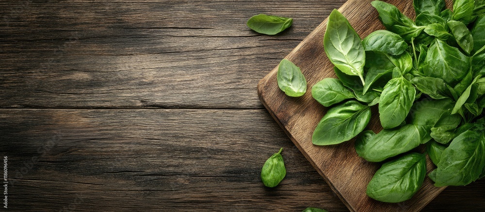 Vegetable backdrop with copyspace Lettuce and basil on a wooden cutting board Vegan cuisine idea Healthy eating Vegetable backdrop with copyspace Lettuce and basil on a wooden cutting board Vegan cuisine idea Healthy eating