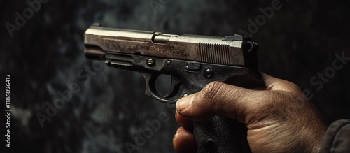 Handgun pointed at the targ...
