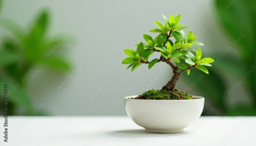 Tiny bonsai in a delicate ceramic container on a minimalist white surface with some surrounding plants, plant, tiny, bonsai Tiny bonsai in a delicate ceramic container on a minimalist white surface with some surrounding plants, plant, tiny, bonsai
