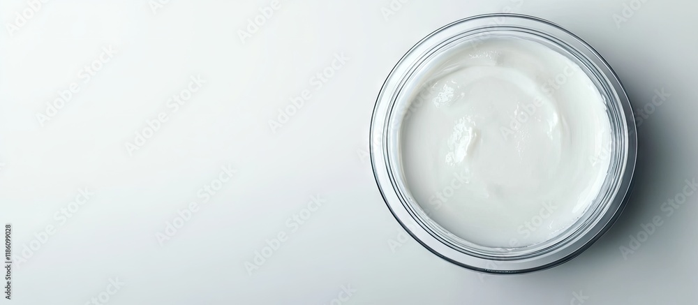 Shower cream in a petri dish with a plastic lid on a white lab table Chemical component for cosmetic and toiletry products Top View. with copy space image. Place for adding text or design Shower cream in a petri dish with a plastic lid on a white lab table Chemical component for cosmetic and toiletry products Top View. with copy space image. Place for adding text or design