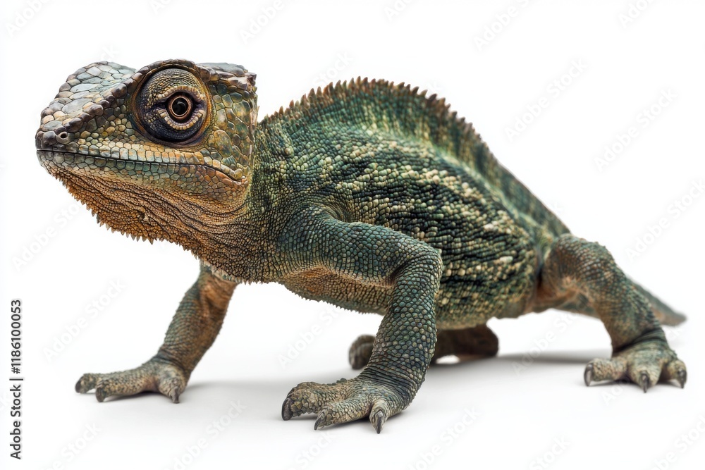 Obraz premium A detailed image of a textured lizard with a unique appearance, showcasing its vibrant colors and distinct features against a white background.