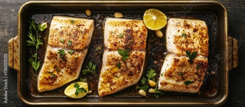 Cooked fish fillets seasone...