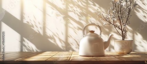 Kettle on a wooden table wi...