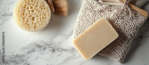 Beige soap bar placed on a ...
