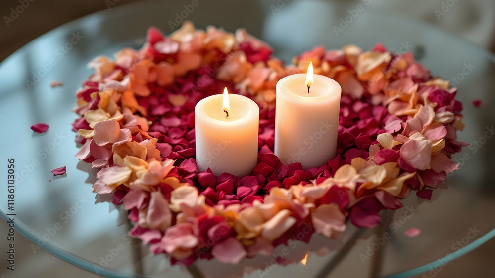 Romantic Heart with Candles and Petals Romantic Heart with Candles and Petals