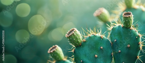 Cactus Opuntia leucotricha a prickly cactus plant with spines shown in close up The green cactus features spines and dried flowers Known as barbary fig cactus pear spineless and prickly pear copy s photo