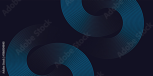 Abstract blue glowing geometric lines on dark blue background. Suit for cover, poster. Modern shiny blue circle lines pattern. Futuristic technology concept.