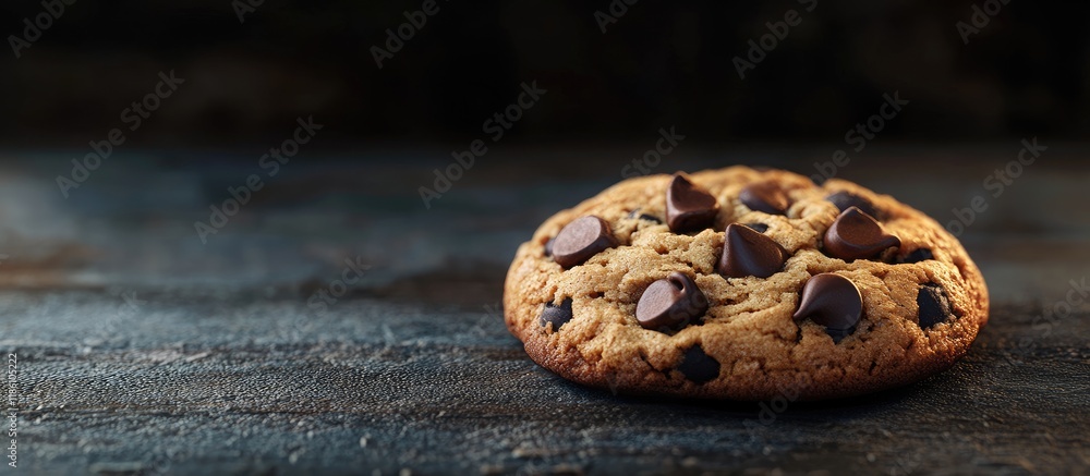 close up of a chocolate chip cookie on a table. with copy space image. Place for adding text or design close up of a chocolate chip cookie on a table. with copy space image. Place for adding text or design