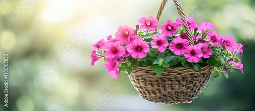 Wallpaper Mural A basket of pink Petunias hanging. with copy space image. Place for adding text or design Torontodigital.ca