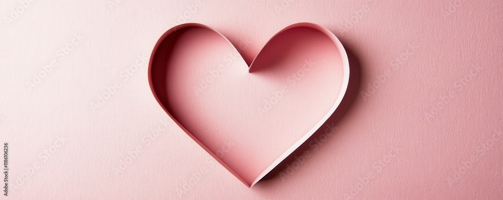 Fototapeta premium A minimalist heart shaped cutout on a pastel pink paper background, evoking feelings of love and romance, ideal for Valentine's Day or romantic themes