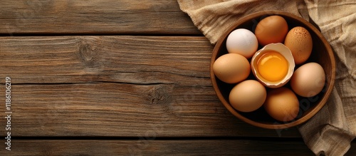 Top view of chicken eggs wi...