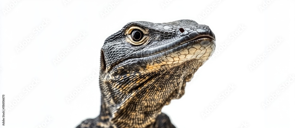 Timor Monitor Lizard Varanus timorensis against a white background. with copy space image. Place for adding text or design Timor Monitor Lizard Varanus timorensis against a white background. with copy space image. Place for adding text or design