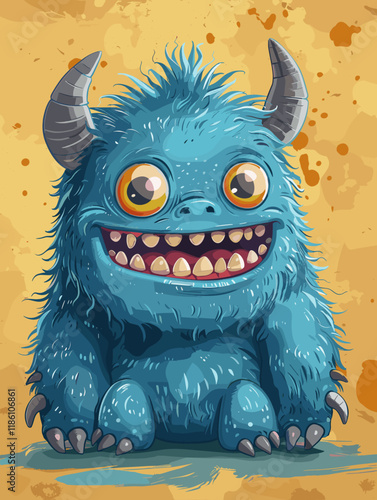 Cartoon monster on grunge background. Vector illustration for children.