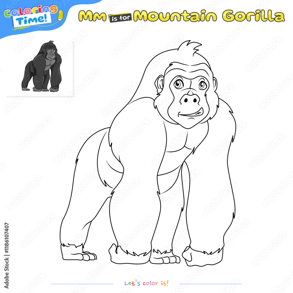 Obraz premium Coloring pages and learning the alphabet with Mountain Gorilla