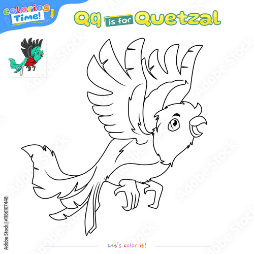 Coloring pages and learning the alphabet with Quetzal Flying