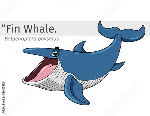 Fin Whale happily cartoon illustration.