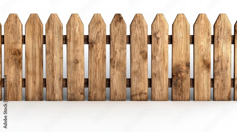 A photostock of realistic wooden fences with rustic textures, arranged symmetrically on a clean white background, natural and detailed, High Quality A photostock of realistic wooden fences with rustic textures, arranged symmetrically on a clean white background, natural and detailed, High Quality