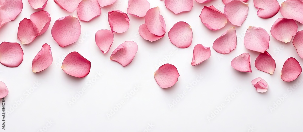 pink rose petals on a white background. with copy space image. Place for adding text or design pink rose petals on a white background. with copy space image. Place for adding text or design