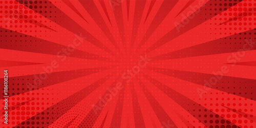 Red Geometric Abstract Background With Radial Design and Dotted Patterns. Red Comic Suitable for templates, sale banners, events. Vector Illustration