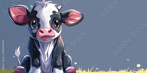 Cute cartoon cow sitting on the grass. Vector illustration for your design
